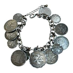 Coin Bracelet Asian Coins Silver Tone Link Bracelet